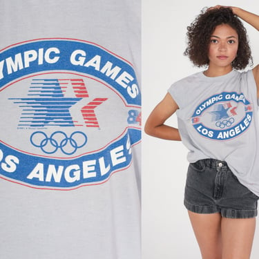 1984 Olympics Shirt 80s LA Olympic Games Tank Top Los Angeles 84 Graphic Tee Retro Summer Olympics Sports Grey Vintage 1980s Levis Medium 