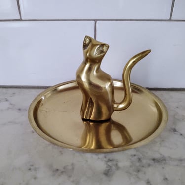 Brass Cat Jewelry Ring Dish Ring Holder Accessories Holder 