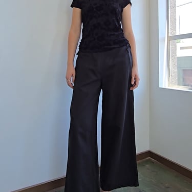 Black Linen Side Tie Trousers