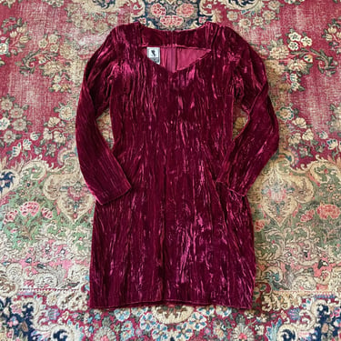 Vintage 80’s ‘90s wine crushed velvet dress | grunge mini dress, sweetheart neckline, Christmas holiday party, S/M 