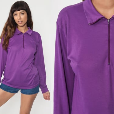 Purple Patagonia Shirt Quarter Zip Shirt Long Sleeve TShirt 90s T Shirt Plain Top 90s Retro Tee Vintage Hiking Medium 
