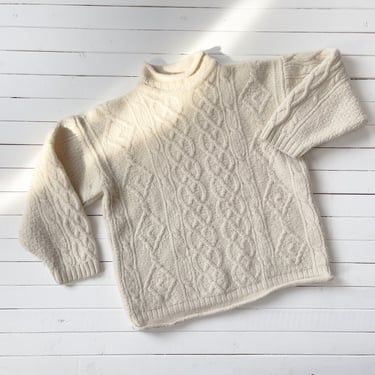 cream wool sweater 90s vintage Irish wool heavy chunky fisherman's sweater 