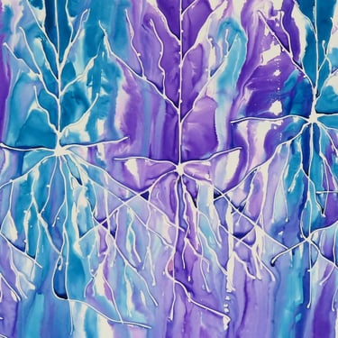 Pyramidal Cells in Purple and Blue- original ink painting on yupo of neurons - neuroscience art 