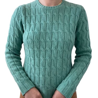 Vintage Y2K Womens Gap Teal Lambswool Cable Knit Preppy Fisherman Sweater Sz M 