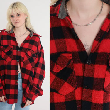 Buffalo Plaid Shirt 70s Recycled Wool Flannel Red Black Plaid Lumberjack Button Up Long Sleeve Grunge Cozy Vintage 1970s Mens Extra Large xl 