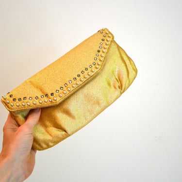 Vintage Gold metallic Clutch Purse bag Rhinestones and Pearls// Vintage Metallic Clutch// Metallic Gold Wedding Evening Bag purse clutch 