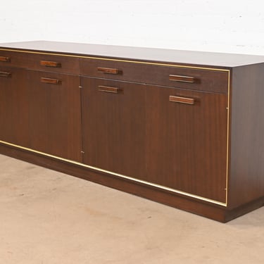 Harvey Probber Mid-Century Modern Mahogany and Brass Low Sideboard Credenza, Newly Refinished