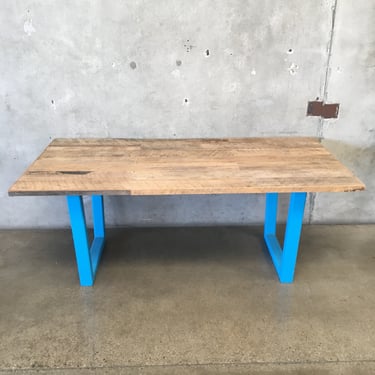 Custom Reclaimed Wood Table with Metal Blue Legs
