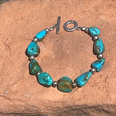 Dakota West Shube Sterling and Turquoise Nugget Toggle Bracelet - 6.75 Inches 