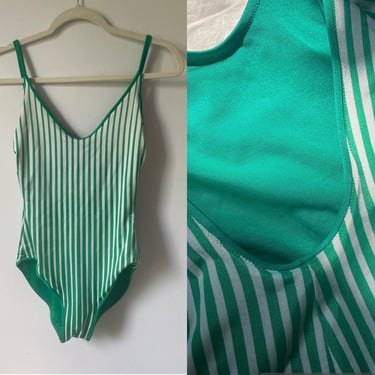 Green Stripe Low Back One Piece Swim Suit 