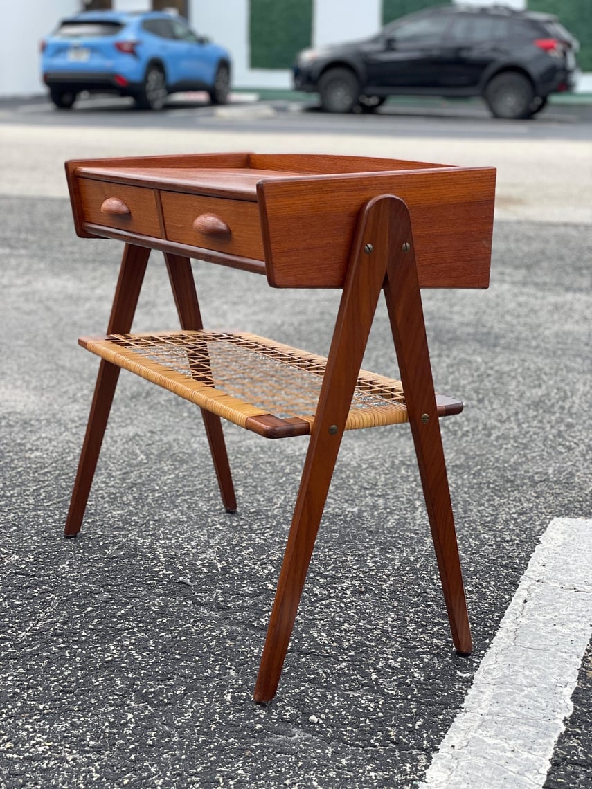 Danish Modern Soren Rasmussen Side Table with Cane Mid Century ...
