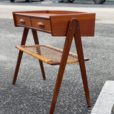 Danish Modern Soren Rasmussen Side Table with Cane Mid Century 