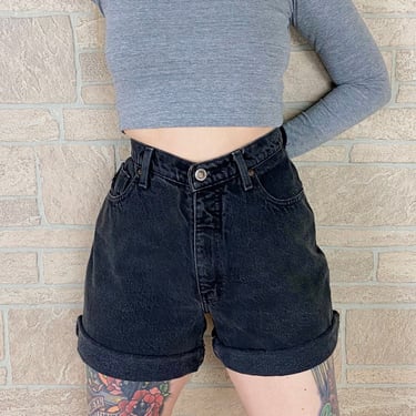 90's Black Denim High Waisted Jean Shorts / Size 28 