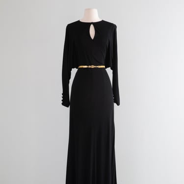 Glamorous 1970's Valentino Black Evening Gown With Open Back / SM