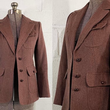 Vintage Wool Blend Jacket Hipster Coat Made in Singapore Military Winter Fall Autumn Classic Minimal Brown 1960s XS 