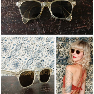 1940s Sunglasses // Clear Celluloid Sunglasses with Dark Lens // vintage 40s sunglasses 