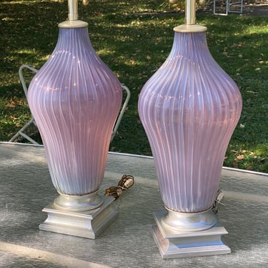 Pair Tall Vintage Marbro Venetian Glass Lamps 