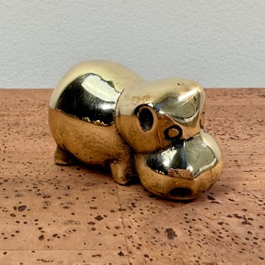 Vintage Miniature Brass Hippo Figurine - Korea 