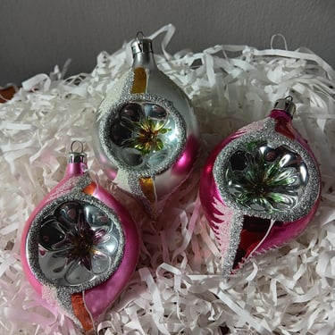 Vintage Christmas Ornaments | Set of 3 Indent Xmas Ornaments 