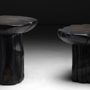 Primitive Burnt Wood Side Tables