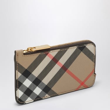 Burberry Beige Zipped Card Case With Check Pattern Women