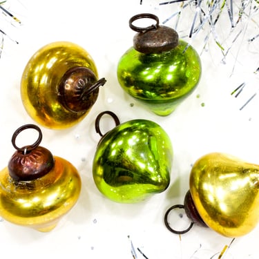 VINTAGE: 5pc Small Aged Thick Mercury Glass Ornaments - Mid Weight Kugel Style Ornaments - Unique Find - SKU 30-406-00032527 
