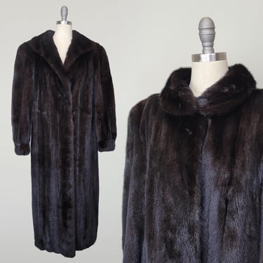 1980's Black Mink Coat / Full Length Black Mink Coat / Vintage Fur Coat / Size: Large 