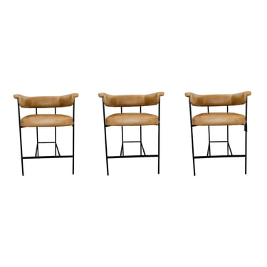 Modern Saddle Leather Counter Stools Set of 3