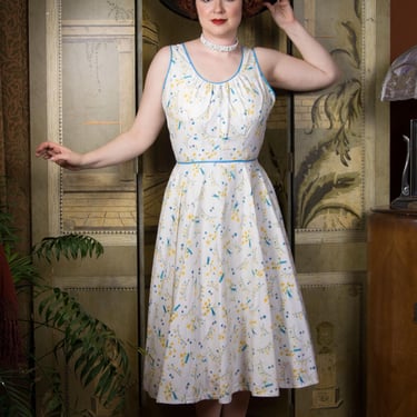 1950s Dress - Cutest Vintage 1950s Cotton Summer Sundress with Novelty Clothes Pin Print 