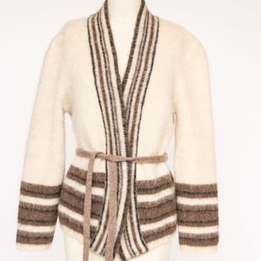 1970s Sweater Wool Striped Cardigan M / S 