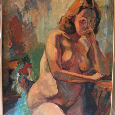 Vintage 1983 Anthony Ferrara oil painting "Nude female hand to face" 32" x 27" 
