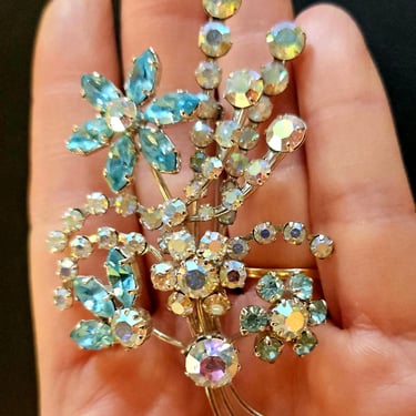 Vintage Austrian Crystal Brooch Wedding borrowed blue 