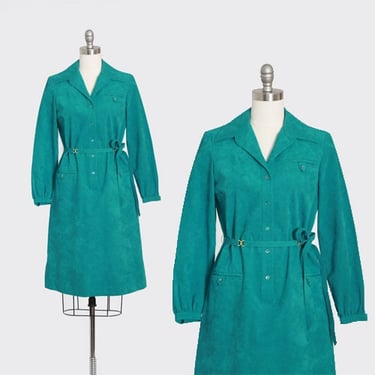 I. Magnin Abe Schrader Ultra suede dress | Vintage 70s sea-foam green Non leather suede belted MOD dress 