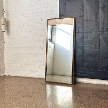 Large Long 1970’s Vintage Brass & Travertine Hanging Wall Mirror by Ello 