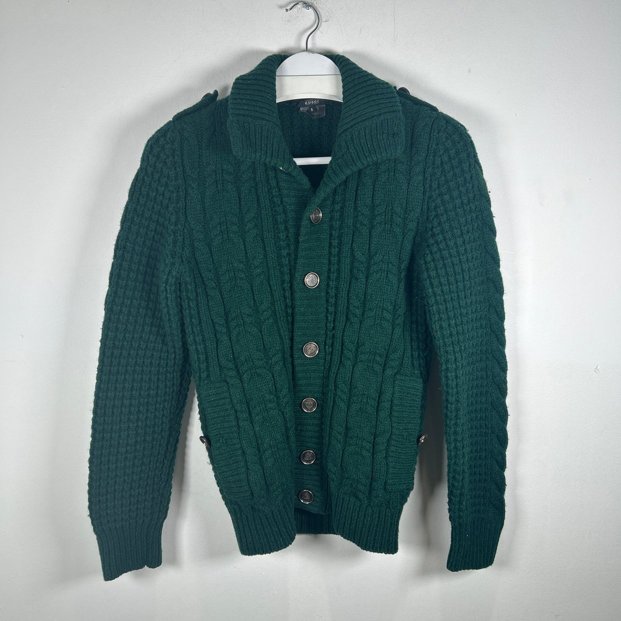 GAVIAL ニット　ブラック/グリーン　サイズ2 Gucci Cable Knit Green Cardigan Size S | Street Commerce - Dupont