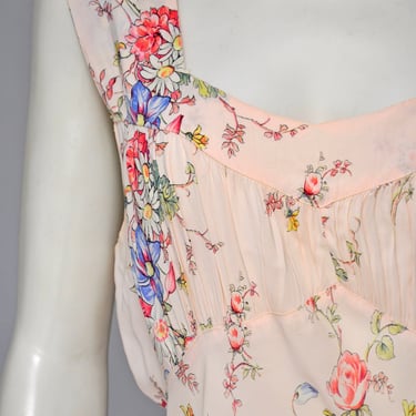 1930 soft pink floral bias cut nightgown dress M 
