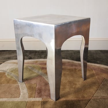 Vintage Polished ALUMINUM SIDE End TABLE 16" Square, 21" High, Moroccan-Inspired Mid-Century Modern 1980s Art Deco eames knoll era 