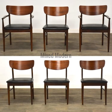 Walnut and Black Vinyl Dining Chairs - Set of 6 