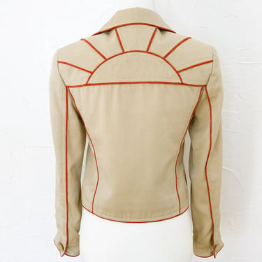 70s Sunrise Sunburst Jacket Cotton Tan Khaki Rust Orange  | Small 
