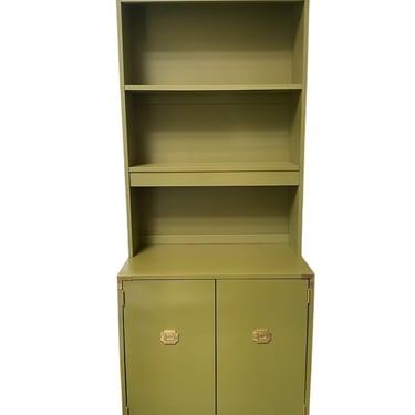 Vintage Olive Green Campaign Style Bookshelf/Hutch Cabinet