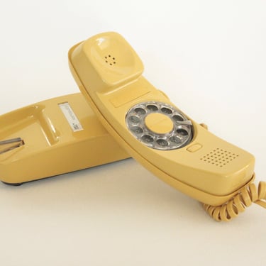 Vintage 70's Landline Telephone - Golden Yellow - Loud Bell Ringer - Rotary Dial - Trimline 