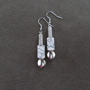 White marble stone and silver earrings 