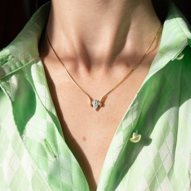 Italian 18K Two-Tone Diamond Cluster Pendant Necklace, White Gold Pendant, Yellow Gold Snake Chain, 18 1/4" L 