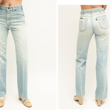 Vintage 1970s Levi's Blue Tag Perfectly Buttery Soft Light Wash Classic Denim High Waisted Straight Leg Jeans / Perfectly Distressed Worn In 