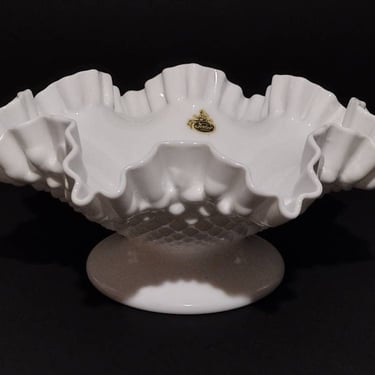 Vintage Fenton Milk Glass Hobnail Ruffled Serving Bowl 11