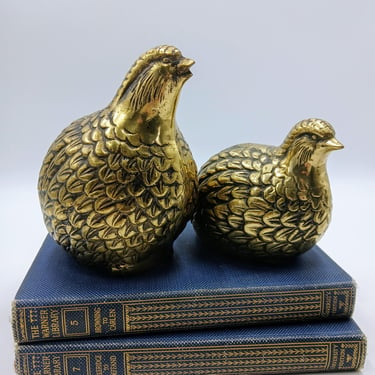 Vintage Brass Pair of Quails, Game Birds, Partridges, Bird Figures, High-Quality Brass, Made in Japan, Mid Century Wildlife Figurine 