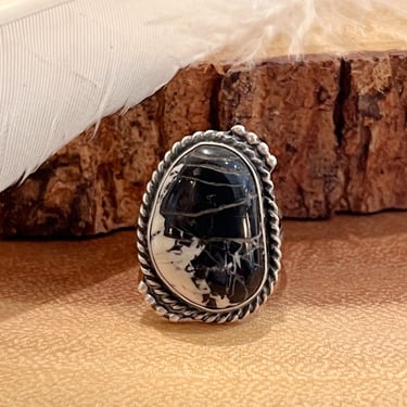WHITE BUFFALO OBSCURA Turquoise Silver Ring | Sterling Statement Ring | Navajo Native American Jewelry, Southwestern, Bohemian | Size 7 3/4 