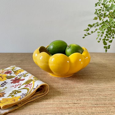 Vintage Planter - Vintage Floraline No. 509 Bright Yellow Planter - Yellow Scalloped Glazed Ceramic Planter - Scalloped Yellow Bowl 