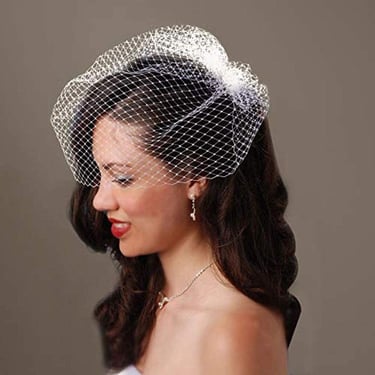 Ivory Birdcage Blusher short tulle bridal prom veil with metal comb 