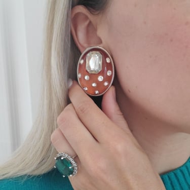 Designer Sharra Pagano Amber Lucite and Rhinestone Earrings
